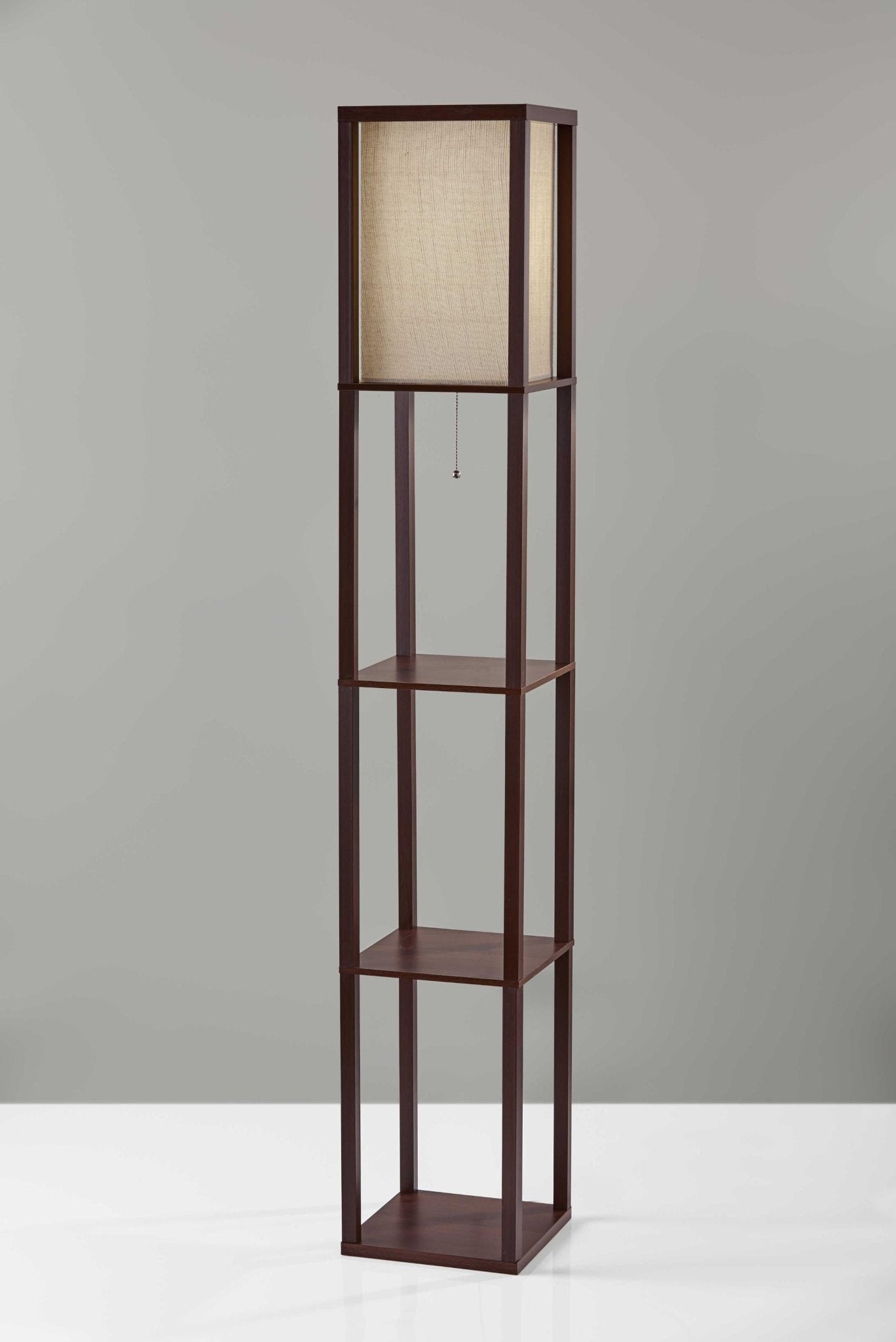 Floor Lamp with Walnut Wood Finish Storage Shelves