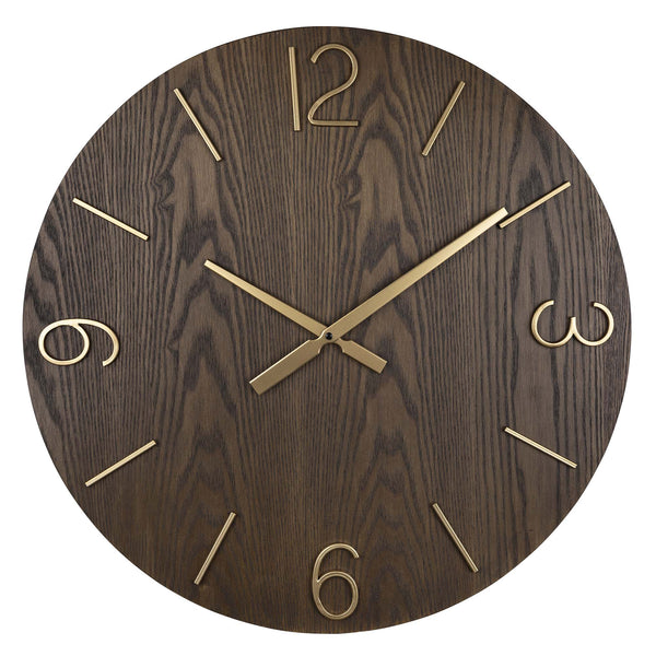 Gold Classy Dark Stain Wood Home Office Decorative Wall Mounted Clock