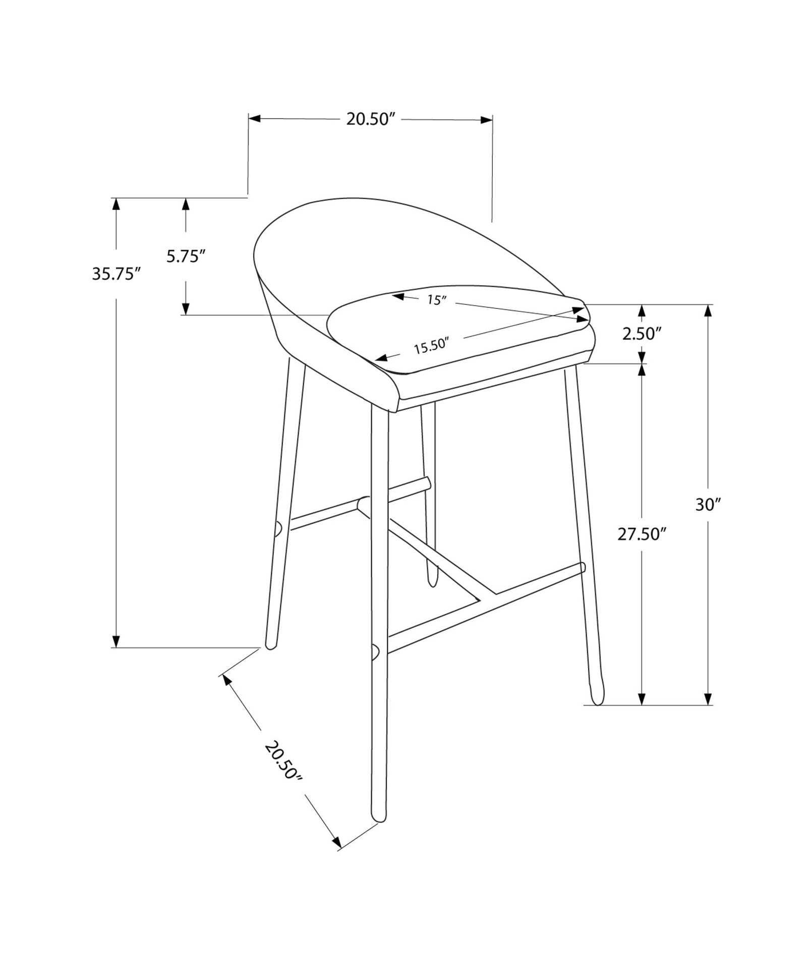 Gray Foam Metal Polyester Contemporary Modern Seat Bar Chair Stool, Set of 2
