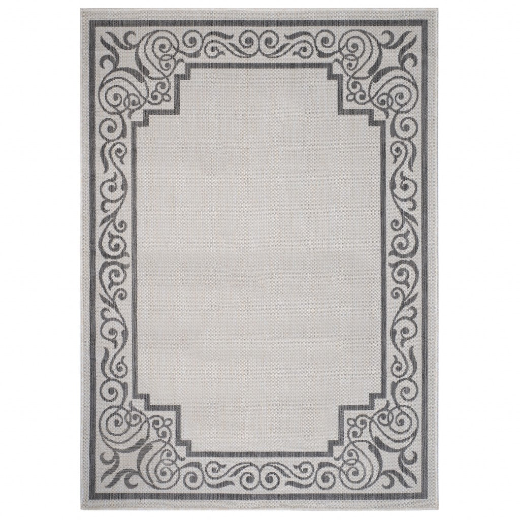 Gray Ornate Border Indoor Outdoor Traditional Touch Modern Floor Mat Decorative Area Rug, 5 x 7 Feet