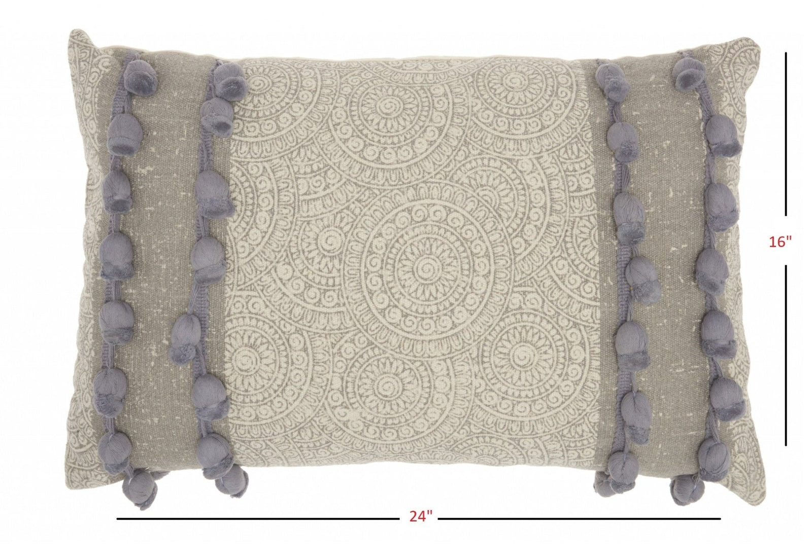 Gray Rectangular Embellished Throw Pillow