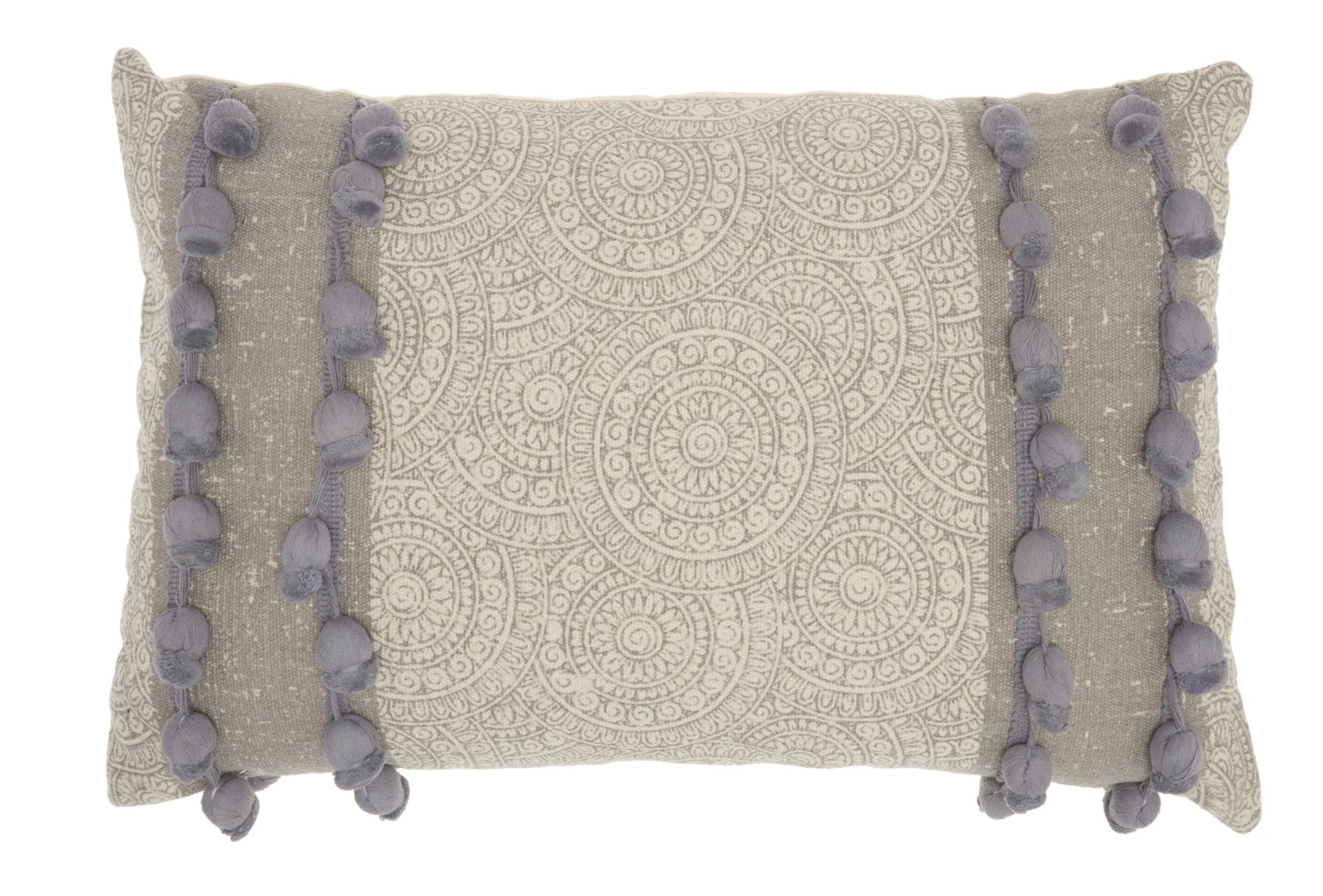 Gray Rectangular Embellished Throw Pillow