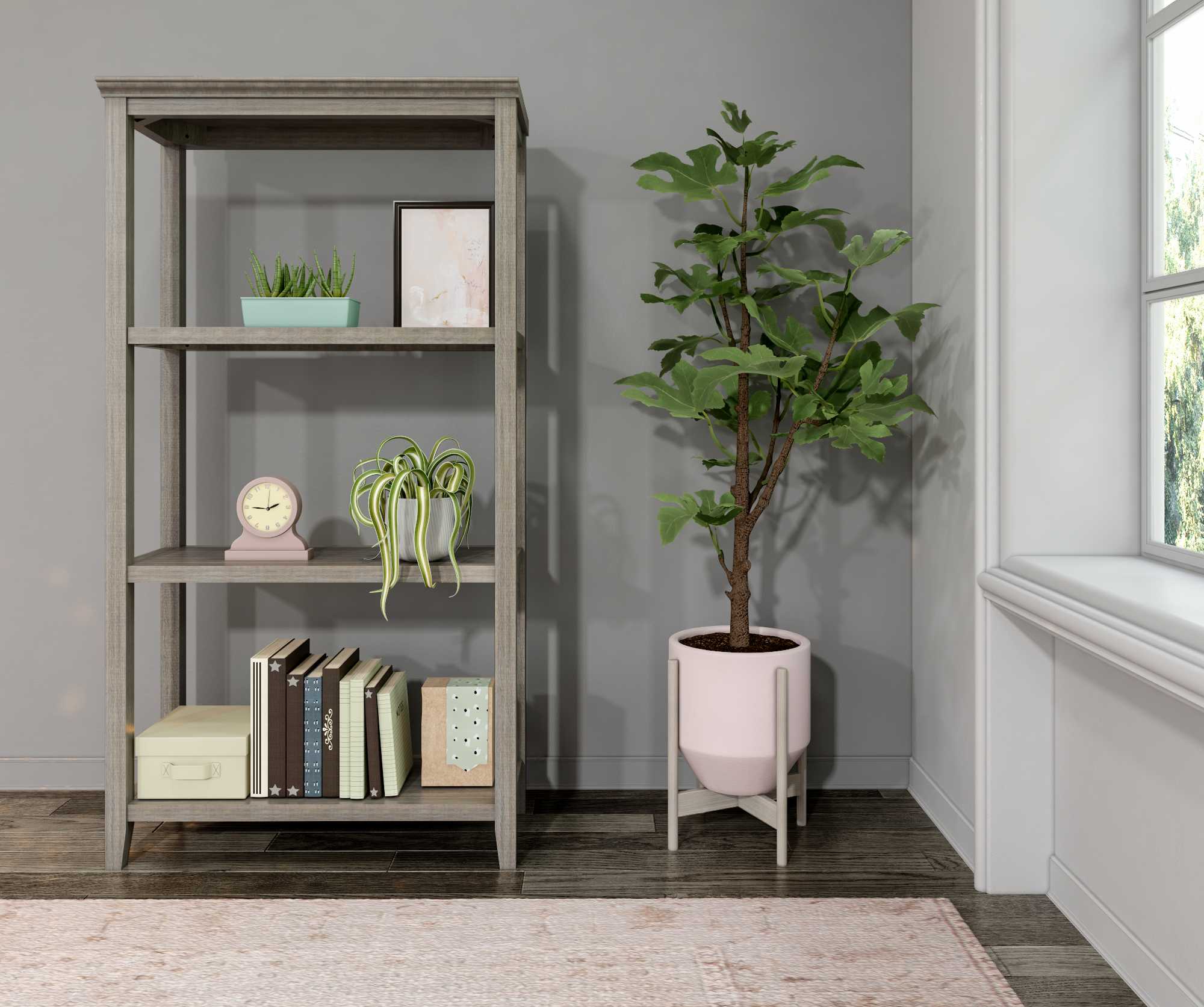 Gray Washed 2 Shelves Storage Bookcase