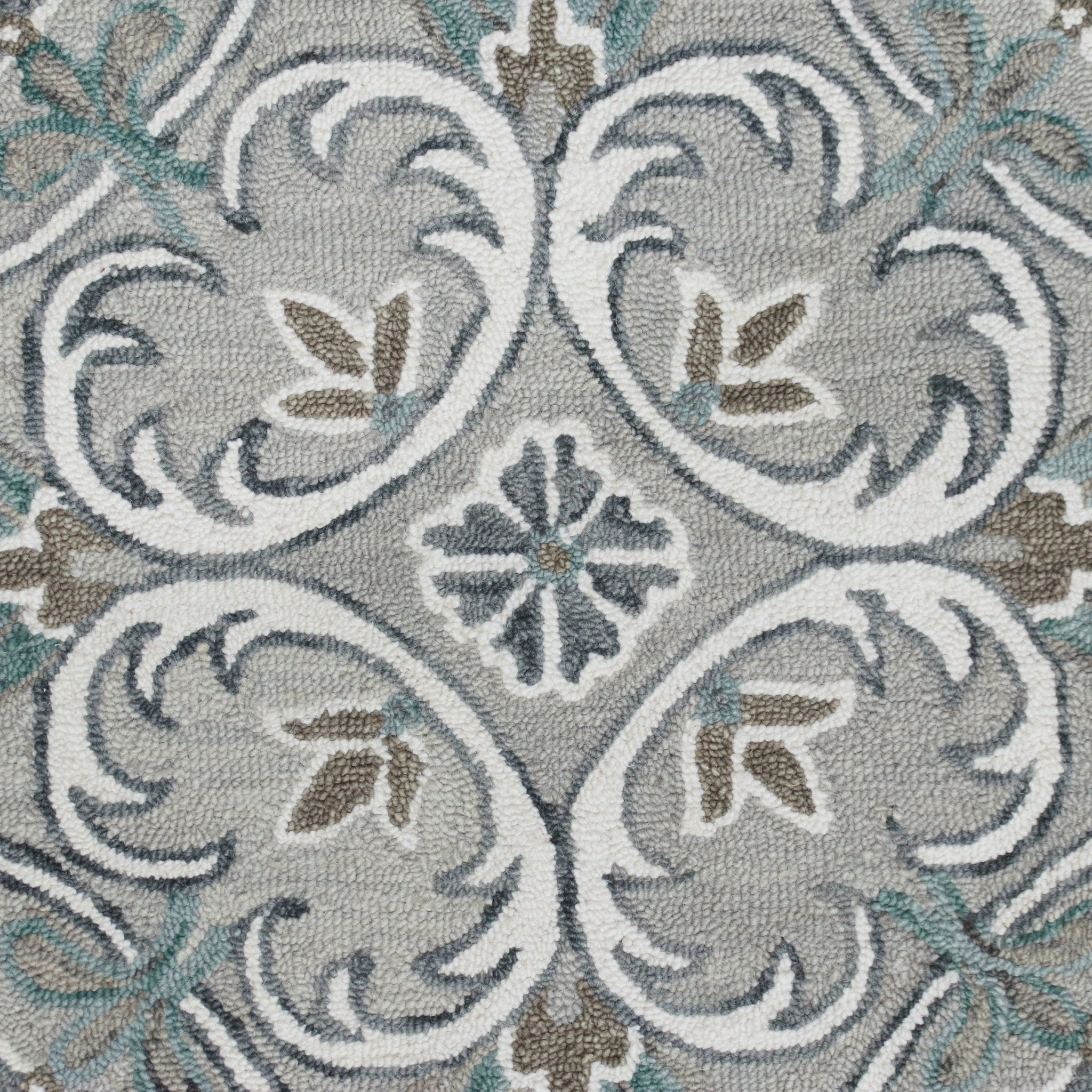 Gray & White Filigree Modern Floor Mat Decorative Round Area Rug 4 Feet