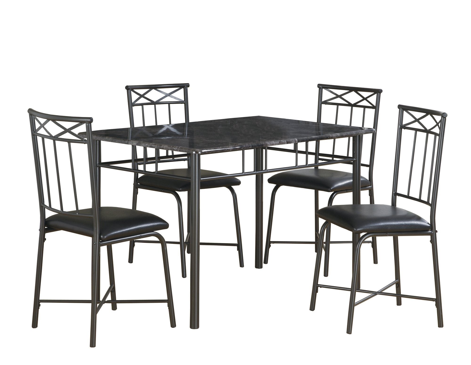 Grey Foam Metal Leather Look Contemporary Home Furniture Table And Chairs Dining Set, Set of 5