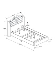 Grey Foam Solid Wood Velvet Twin Size Bed With A Chrome Trim