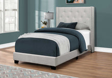 Grey Velvet Twin Bed With Chrome Trim