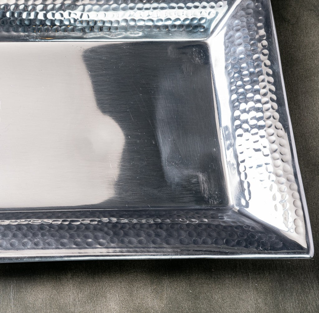 Handcrafted Hammered Stainless Steel Rectangular Tray