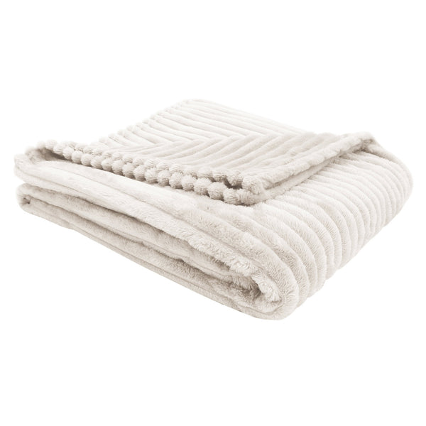 Ivory Ultra Soft Ribbed Style Soft Throw Blanket, 50 x 60 Inch