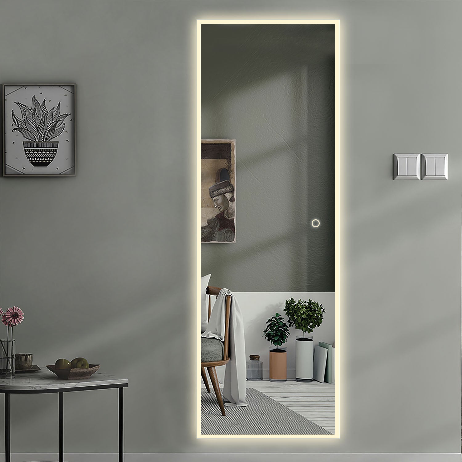LED Backlit Rectangular Hanging Accent Wall Mirror