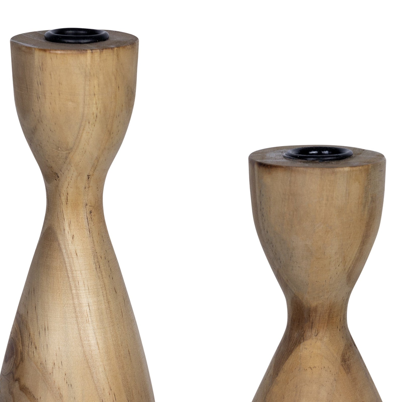Light Brown Contemporary Elegance Wooden Candle Stand Holders, Set of Two