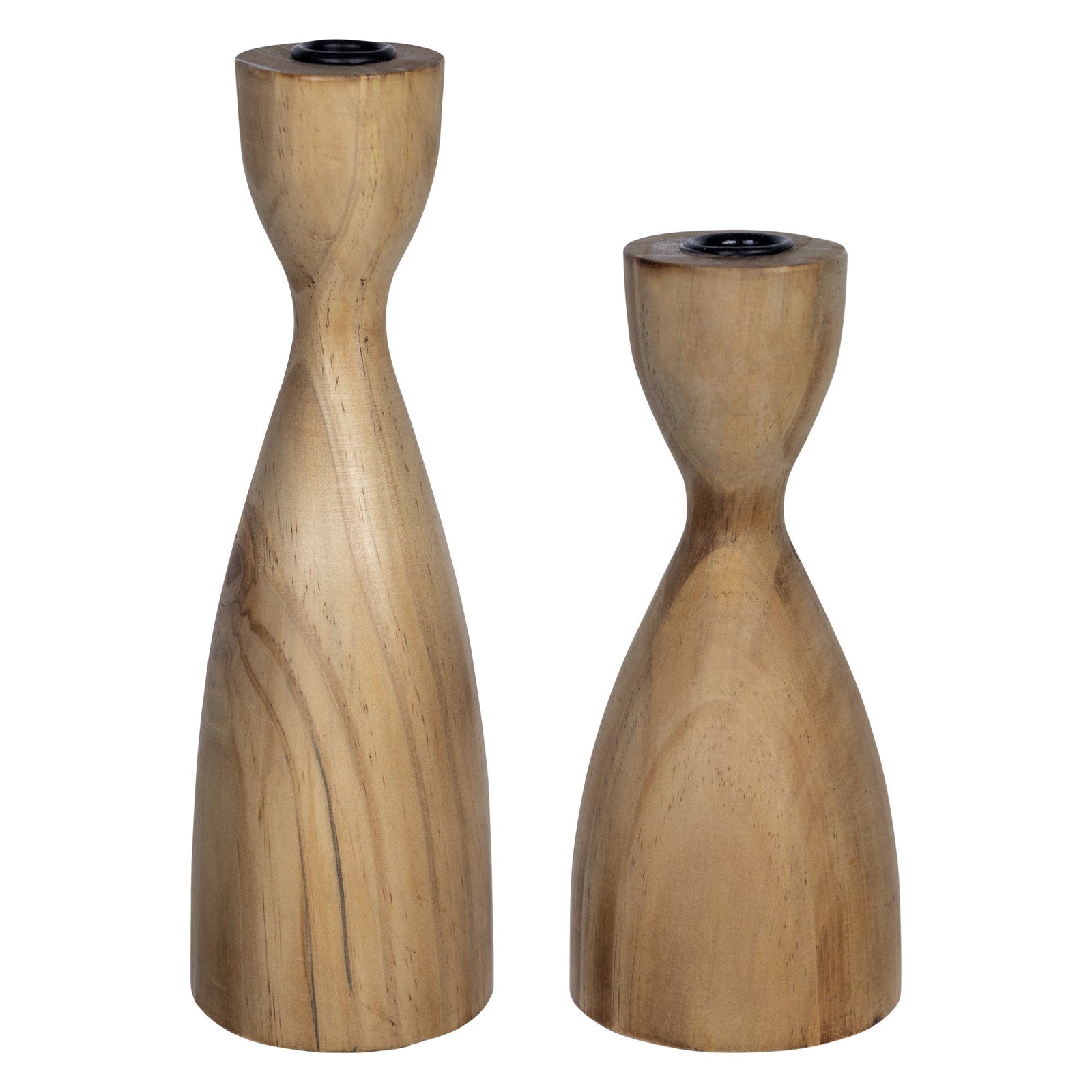 Light Brown Contemporary Elegance Wooden Candle Stand Holders, Set of Two