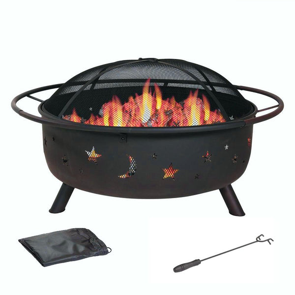 Outdoor Patio Burning Fire Pit with Charcoal Grill & Spark Screen 30 Inch