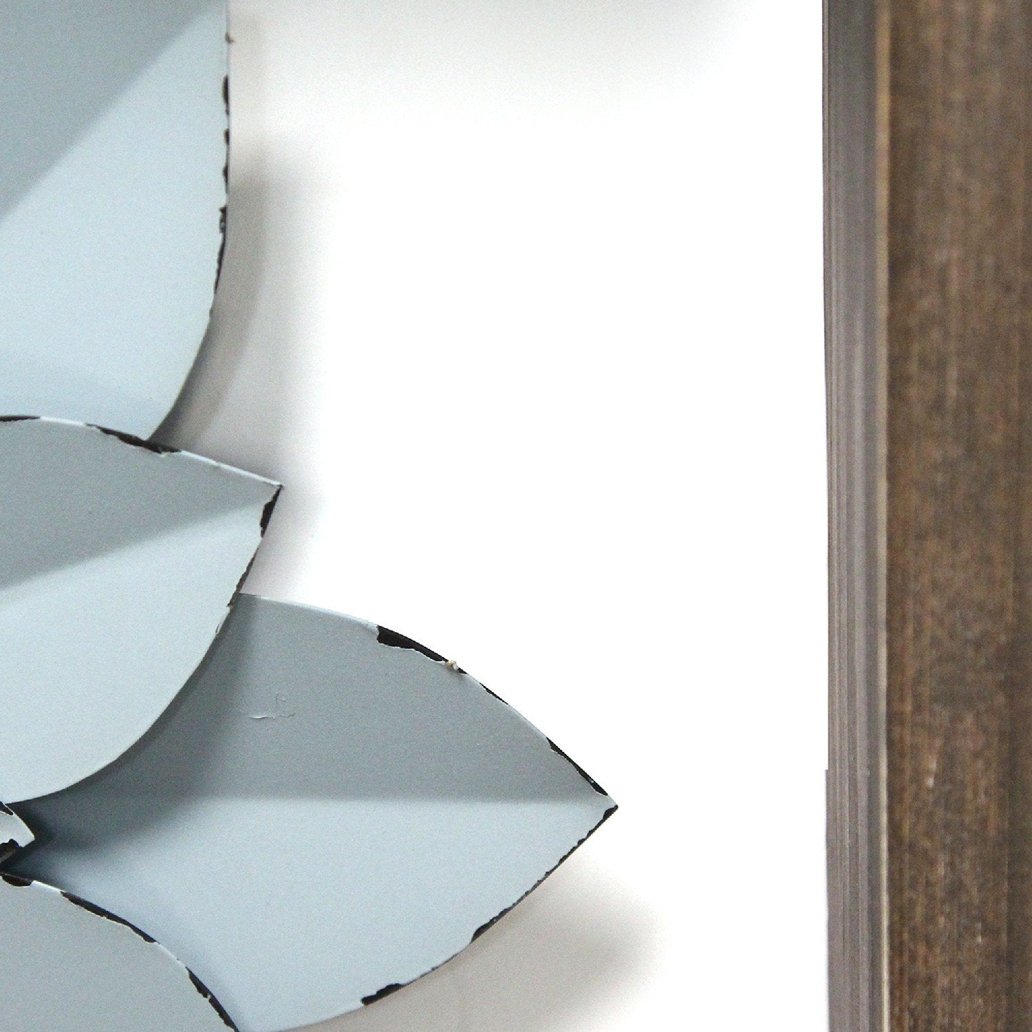 Pale Blue Metal Flower in Walnut Finish Frame