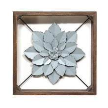 Pale Blue Metal Flower in Walnut Finish Frame