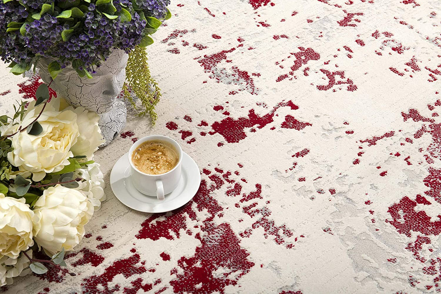 Red & Gray Modern Abstract Floor Mat Decorative Area Rug, 5 x 8 Feet