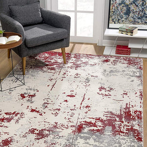 Red & Gray Modern Abstract Floor Mat Decorative Area Rug, 5 x 8 Feet