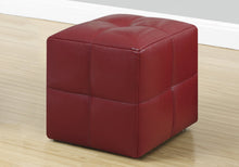 Red Leather Look 2pcs Set Square Ottoman, 24 Inch
