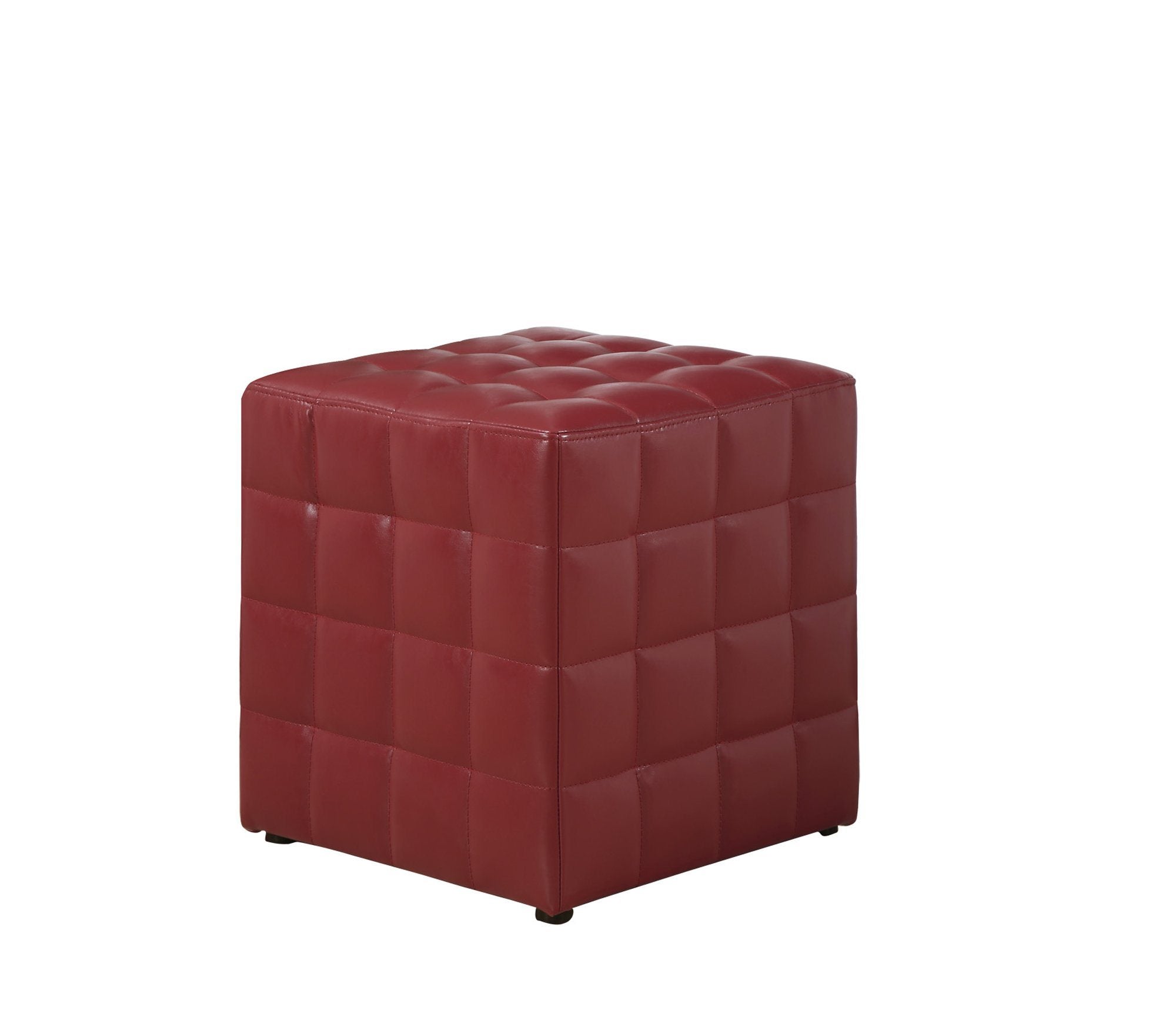 Red Leather Look Fabric Ottoman
