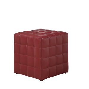 Red Leather Look Fabric Ottoman