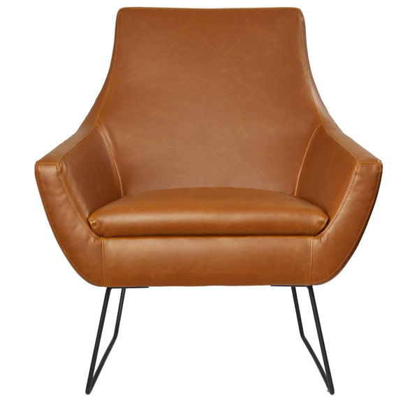 Retro Mod Distressed Camel Faux Leather Arm Chair