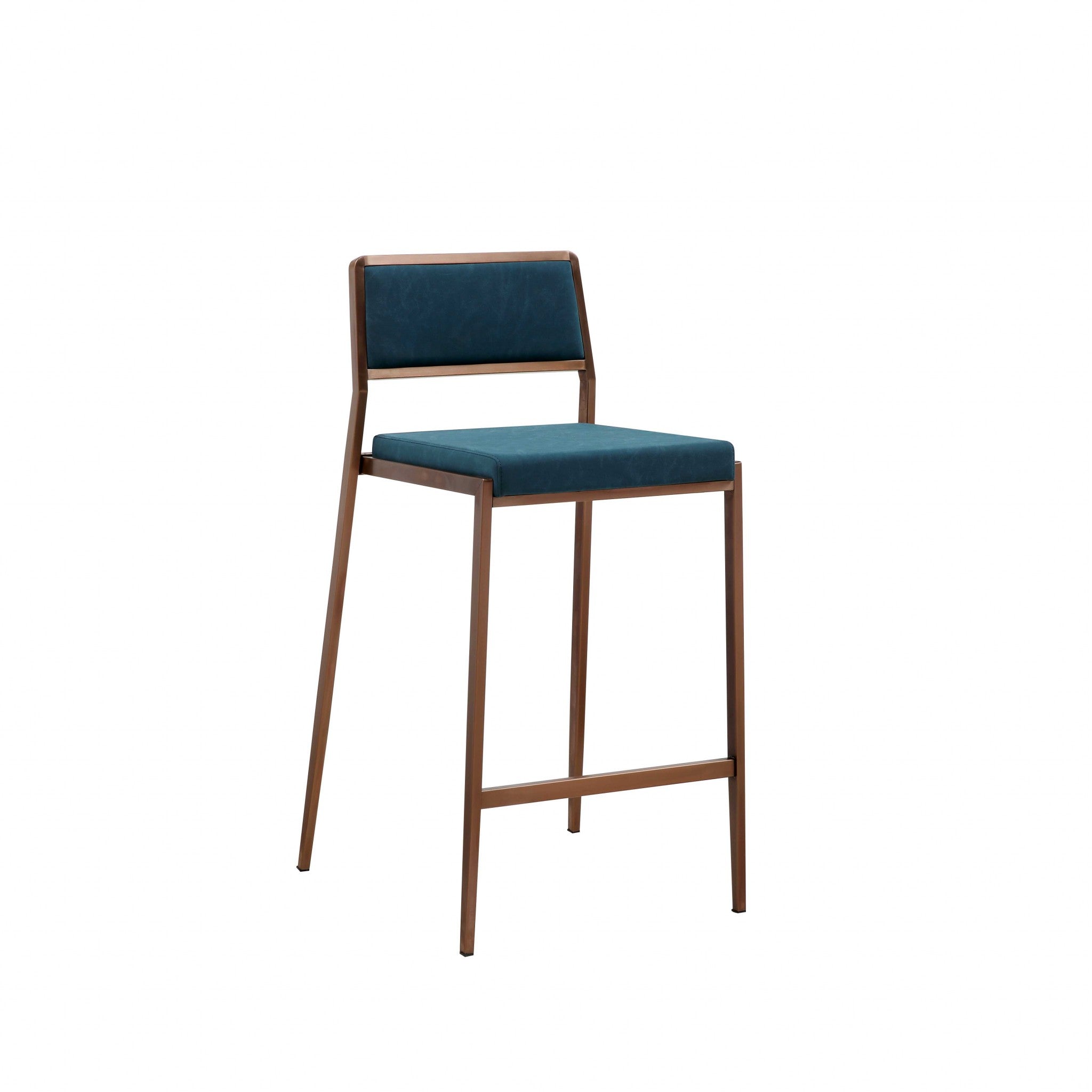 Set of 2 Luxury Teal Blue and Brushed Gold Counter Stools