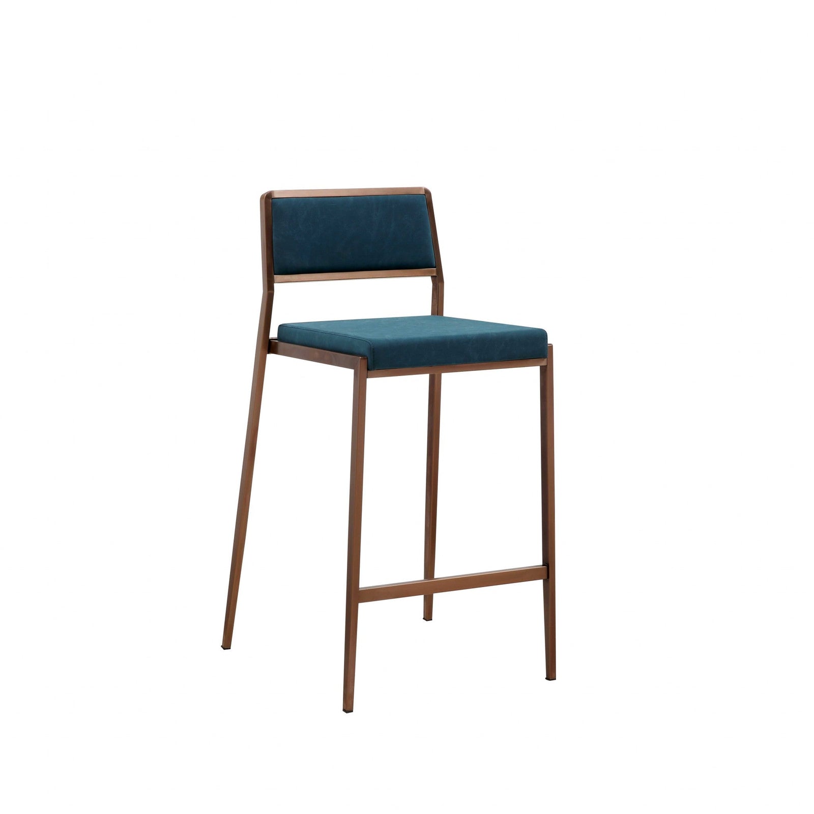 Set of 2 Luxury Teal Blue and Brushed Gold Counter Stools