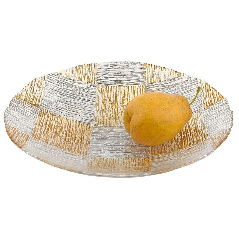 Silver and Gold Cubes Hand Decorated Glass 12" Bowl