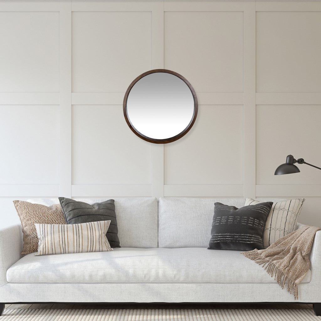 Simple Modern Dark Brown Round Wall Mirror