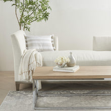 Taupe and White Stripes Lumbar Throw Pillow