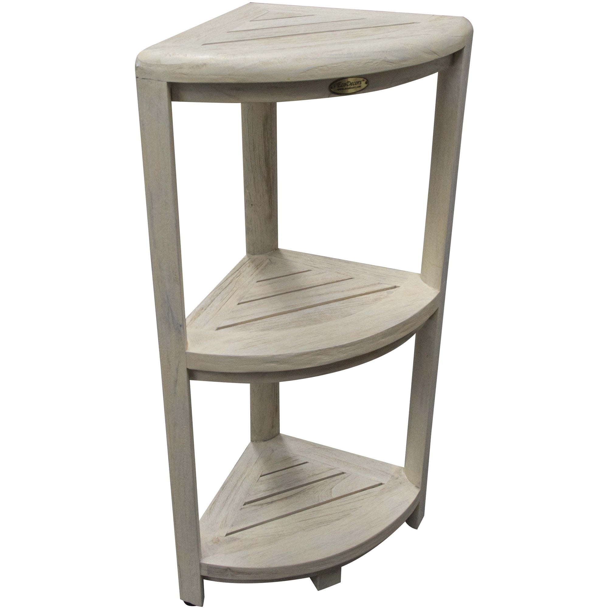 Teak Three Tier Corner Shower Shelf in White Finish