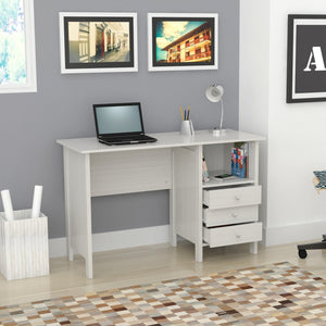 White Finish Wood Computer Desk with Three Drawers
