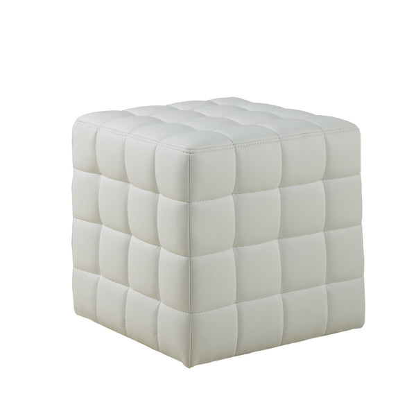 White Leather Look Fabric Ottoman