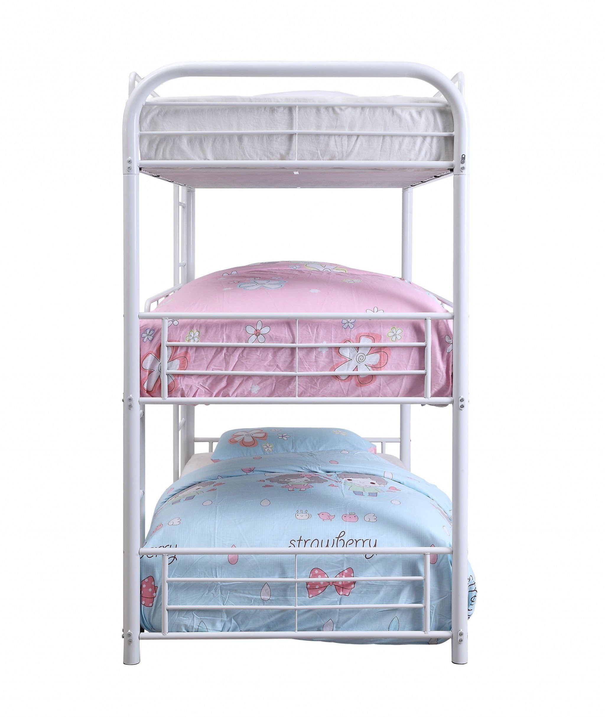 White Metal Triple Twin Size Bunk Bed