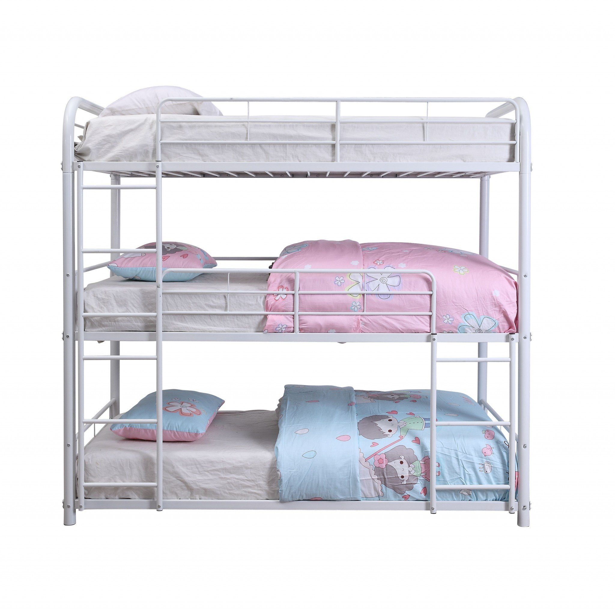 White Metal Triple Twin Size Bunk Bed
