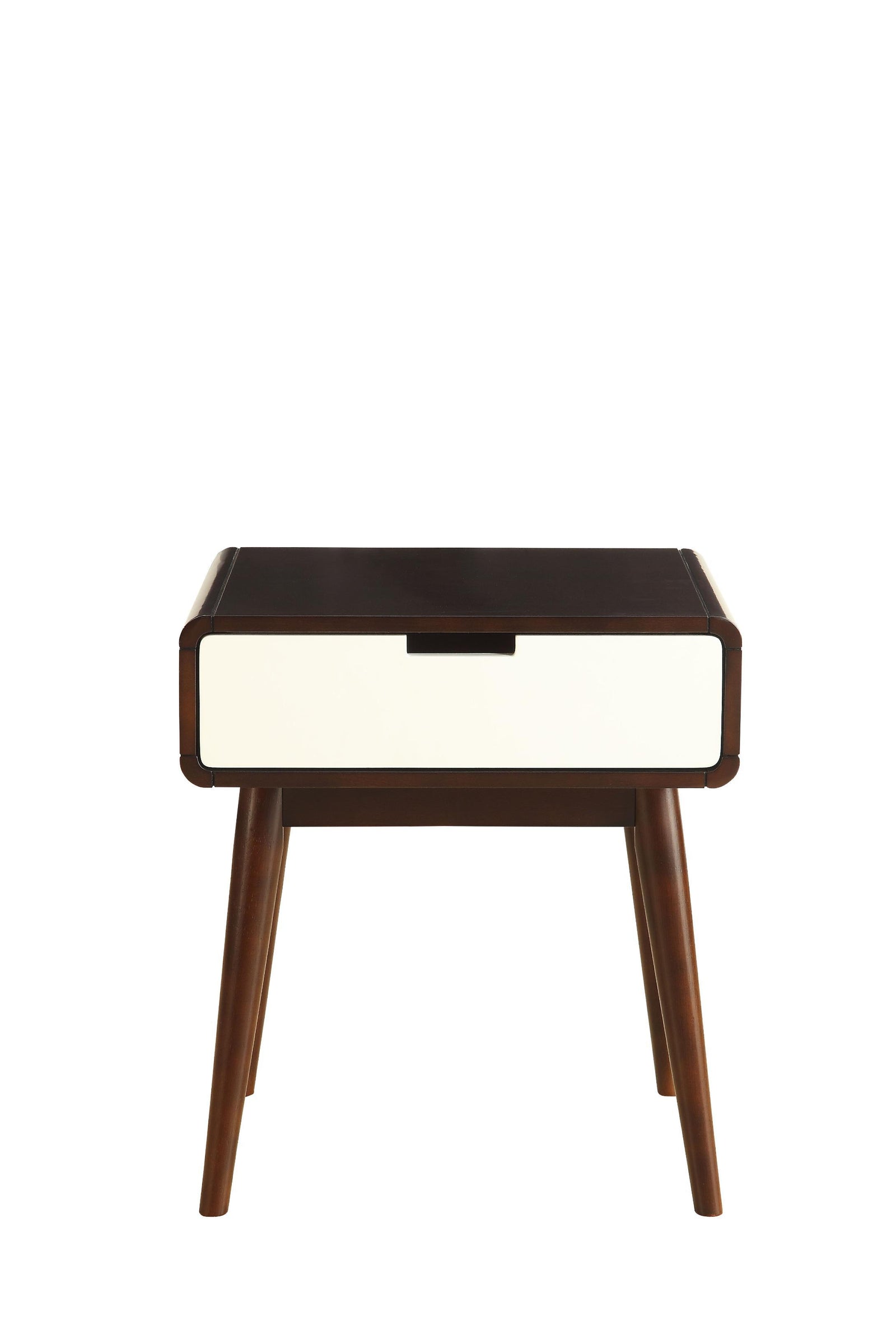 White & Reddish-Brown USB Side Table with Drawer
