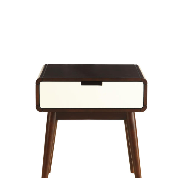 White & Reddish-Brown USB Side Table with Drawer