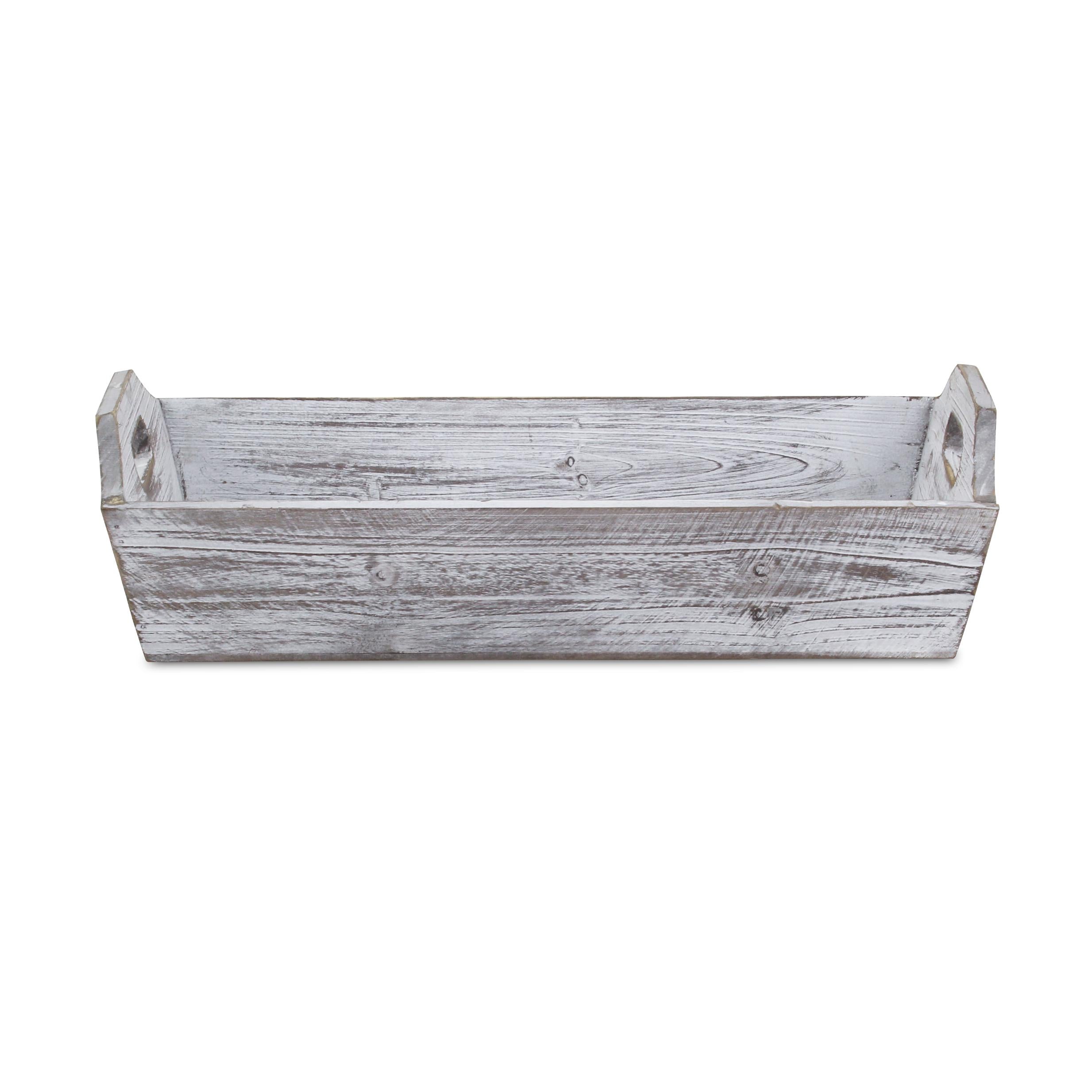 White Rustic Finish Wood Serving Tray with Handles