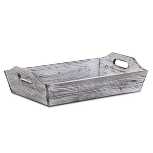 White Rustic Finish Wood Serving Tray with Handles