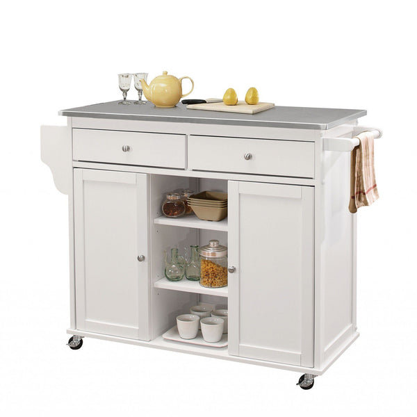White Stainless Steel Classic Style Kitchen Island