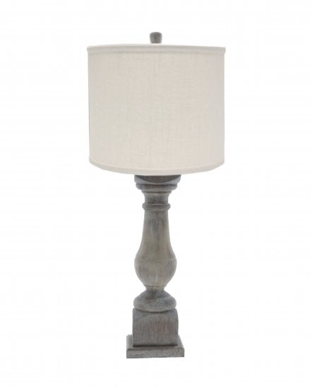 White Washed Wood Finish Light Table Lamp with Ivory Linen Shade