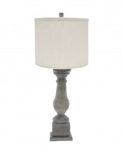 White Washed Wood Finish Light Table Lamp with Ivory Linen Shade