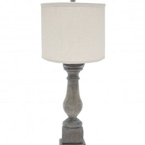White Washed Wood Finish Light Table Lamp with Ivory Linen Shade